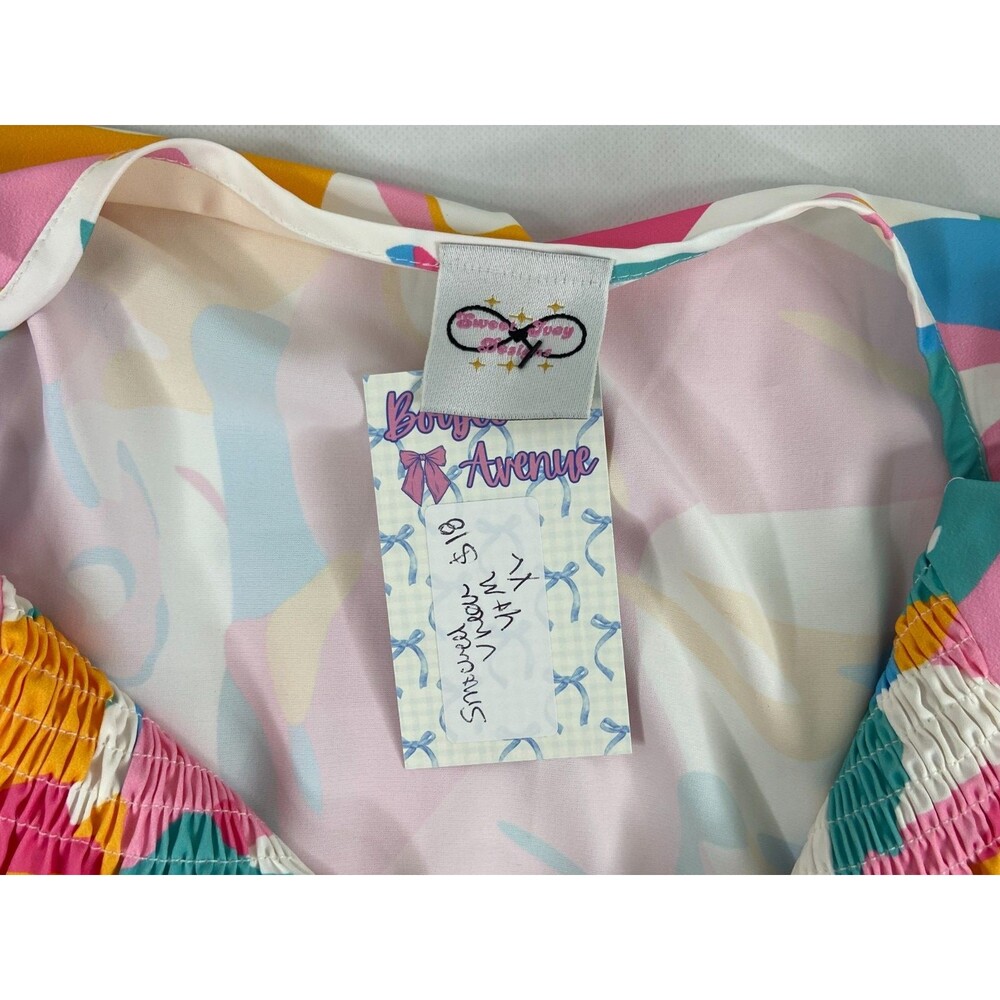 Smocked Multi Color Women XL Blouse Top Abstract V Neck Casual NWT - Picture 6 of 9